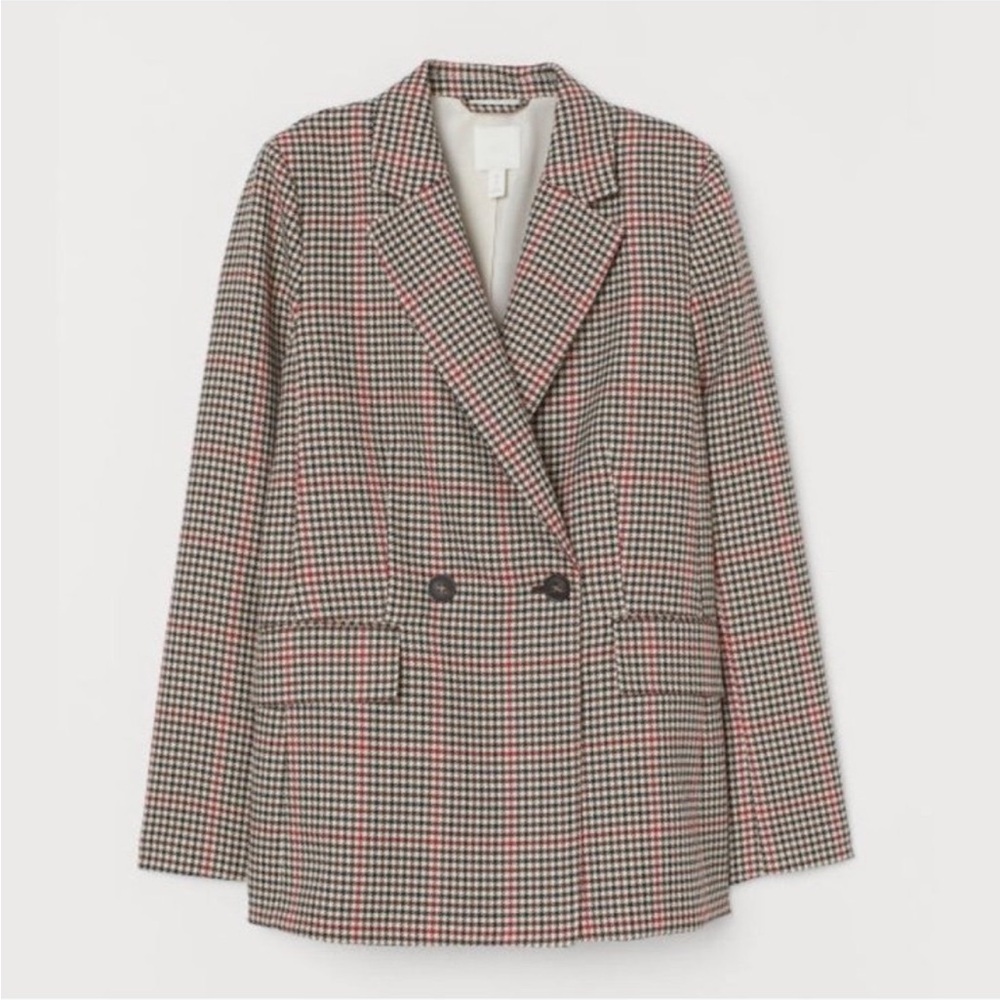 H&M Red and Brown Houndstooth Blazer EUC